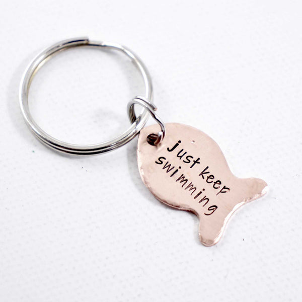 "Just keep swimming" Copper Fish Keychain - Add Ons - Completely Hammered - Completely Wired