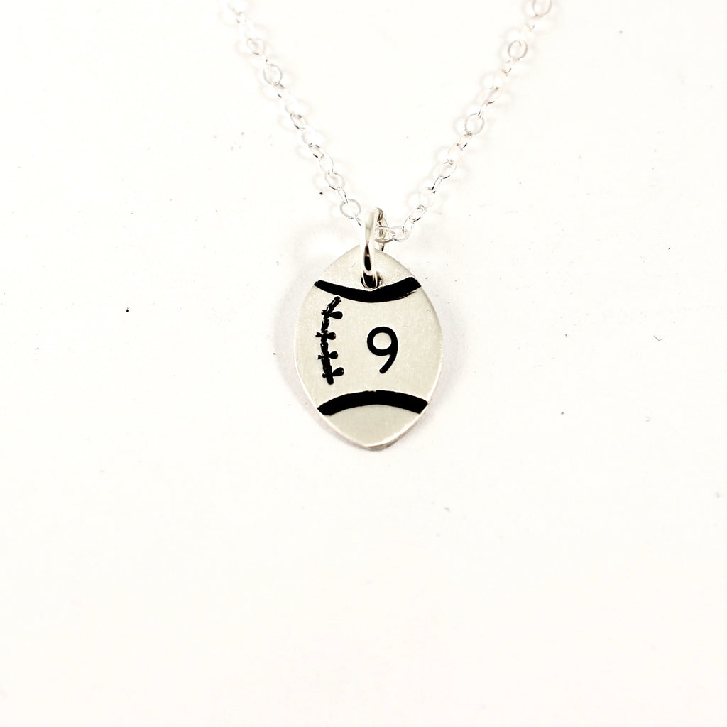 Football with Numbers Sterling Silver Charm Necklace - Completely Hammered
