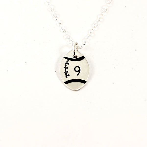 Football with Numbers Sterling Silver Charm Necklace - Completely Hammered