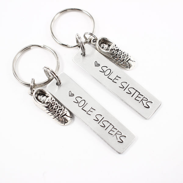 "Sole Sisters" - Running Buddy Keychain Set of TWO - #SIL - Completely Hammered
