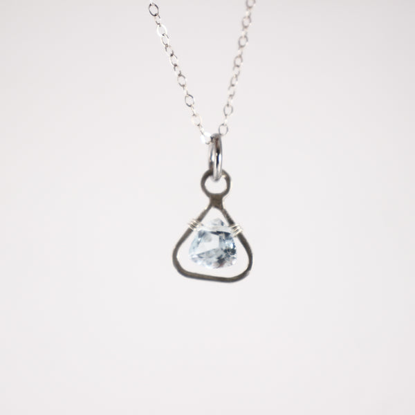 Sterling silver and Princess Cut Blue Topaz Pendant - Completely Hammered