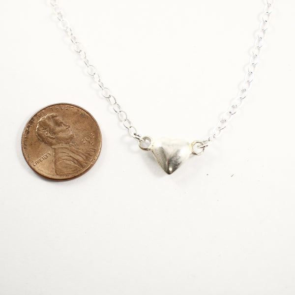 Sterling Silver Puff Heart Necklace - Completely Hammered