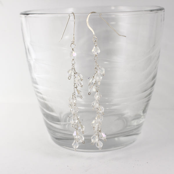 Sterling silver and Swarovski Crystal Dangle Earrings - Completely Hammered