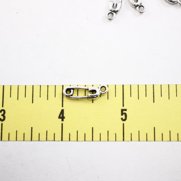 Safety Pin Charms - 12 pieces - Supply Destash - Completely Hammered