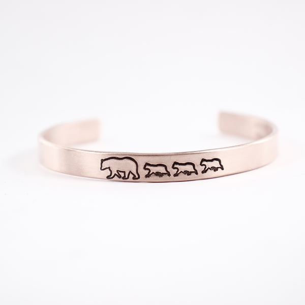 "Mama Bear" Bracelet with your choice of 1-7 cubs - Your choice of metals - Completely Hammered