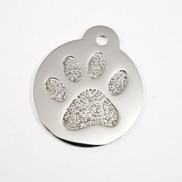 1.25" Paw Print Dog Tag - Stainless Steel - Supply Destash - Completely Hammered