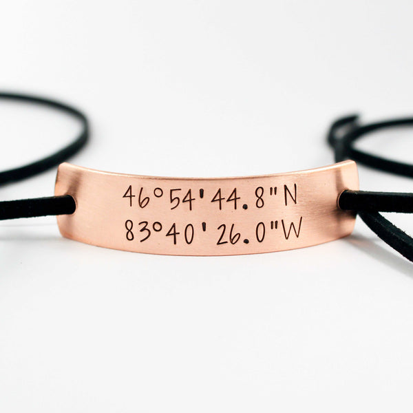 Copper and Suede Leather Wrap Bracelet with your choice of text - Completely Hammered