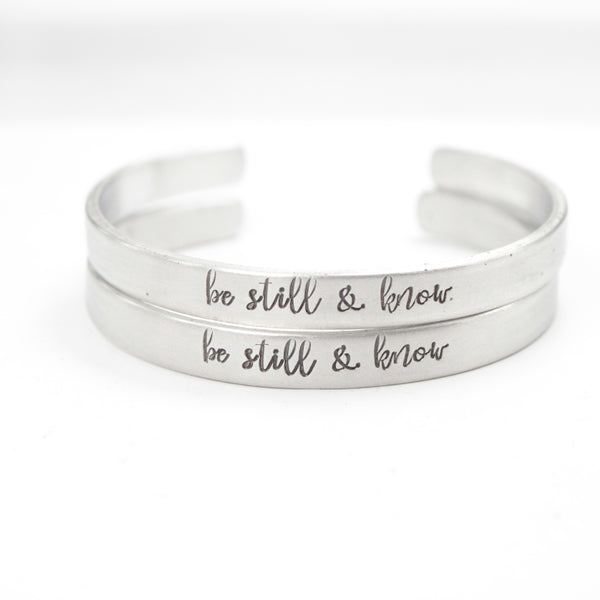"be still & know" Bracelet - Aluminum - Discounted and Ready to ship