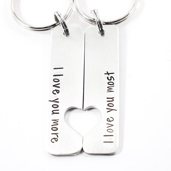 "I love you more" & "I love you most" Couples Keychain Set