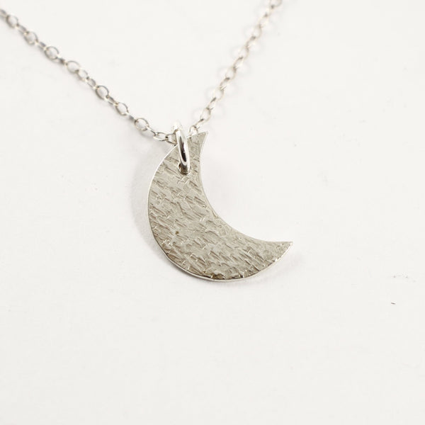 Sterling Silver Moon Charm Necklace - Completely Hammered