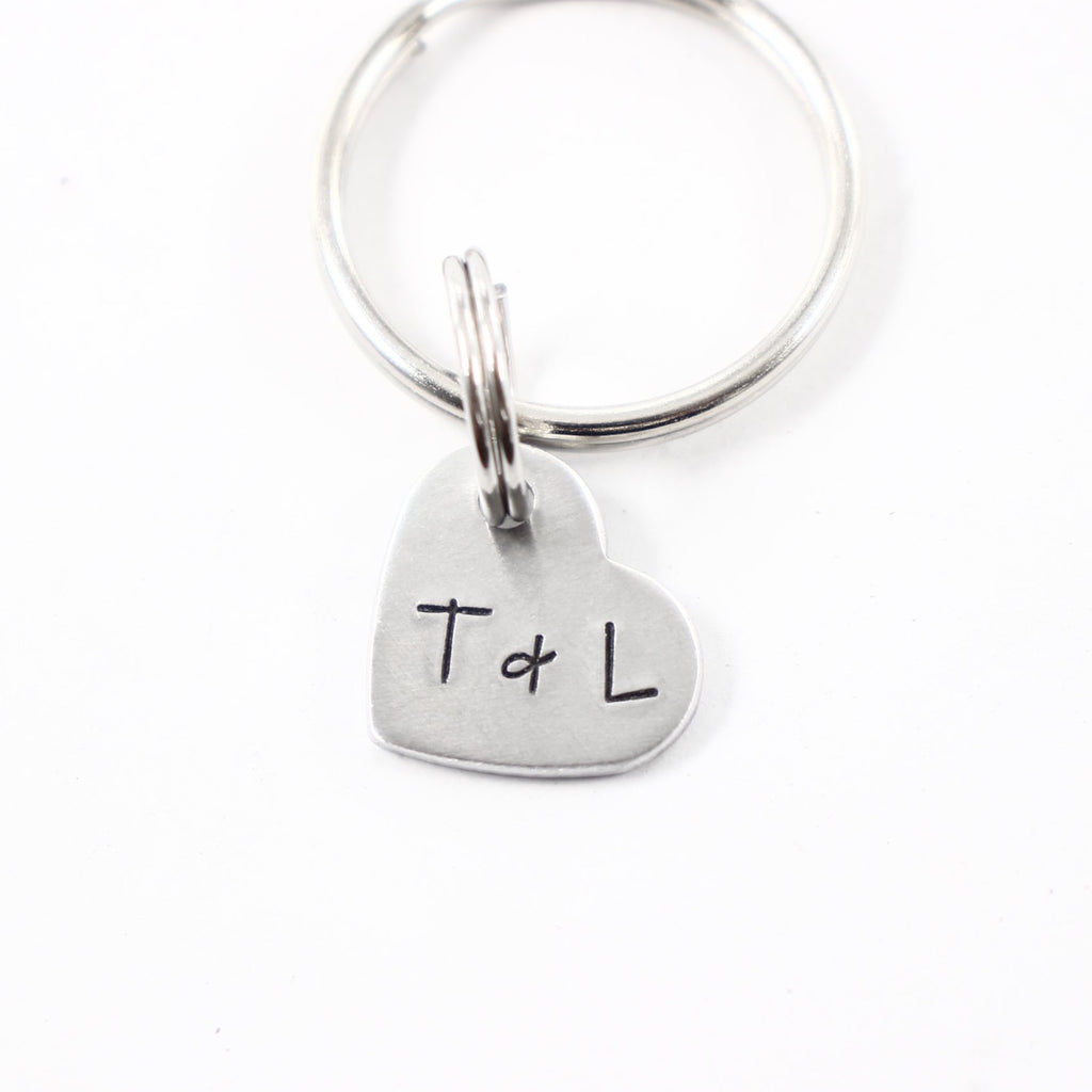 Custom Hand Stamped Two Initial Keychain - Small Heart – Completely ...