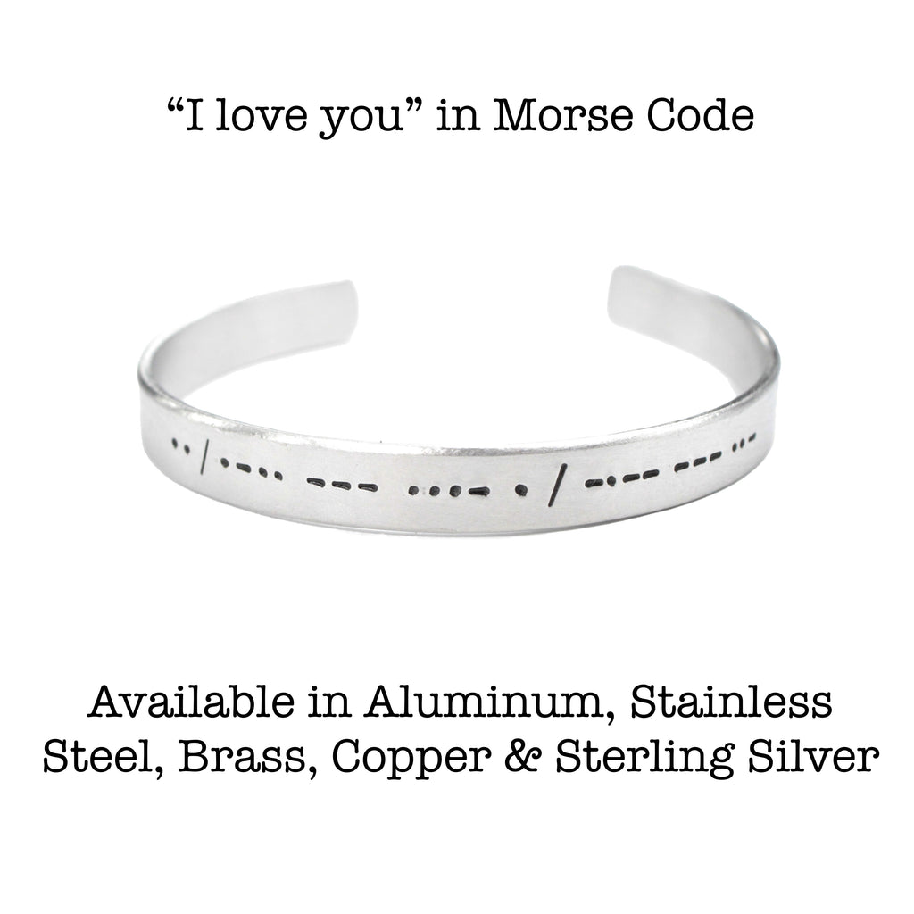 I Love You Morse Code Bracelet - Your Choice of Metals Aluminum