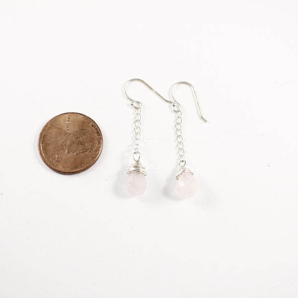 Sterling silver and Rose Quartz Dangle Earrings - Completely Hammered