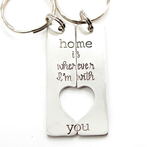 "Home is wherever I'm with you" Couples Keychain Set