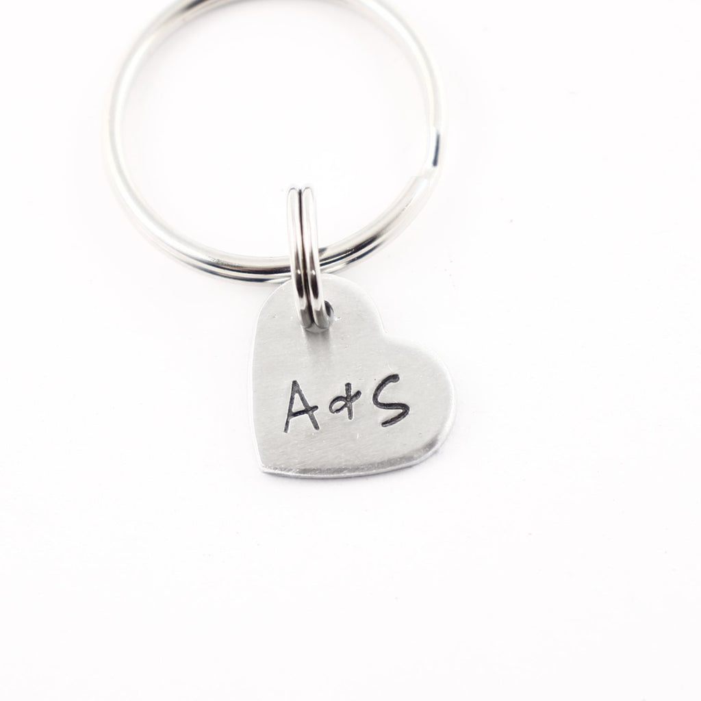 Custom Hand Stamped Two Initial Keychain - Small Heart – Completely ...