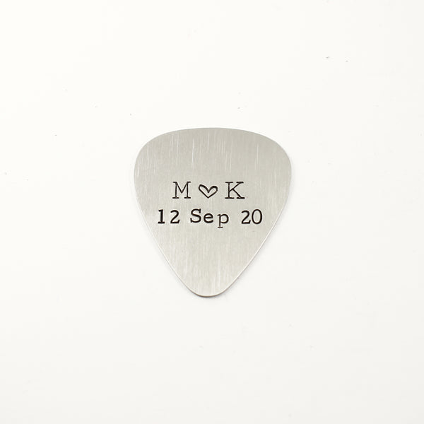 Custom, Hand stamped Guitar Pick with initials and date - Completely Hammered