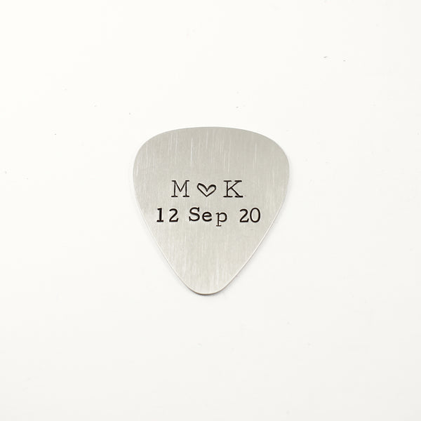 Custom, Hand stamped Guitar Pick with initials and date - Completely Hammered