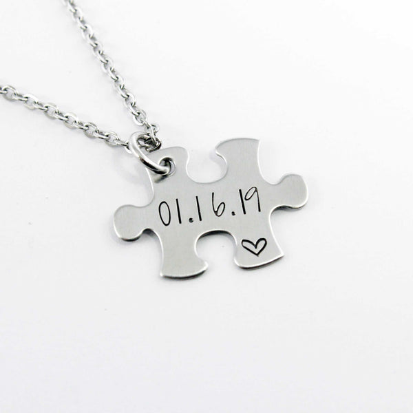 Additional puzzle piece with name, date or initials Charm Add-On / Keychain /  necklace - Completely Hammered