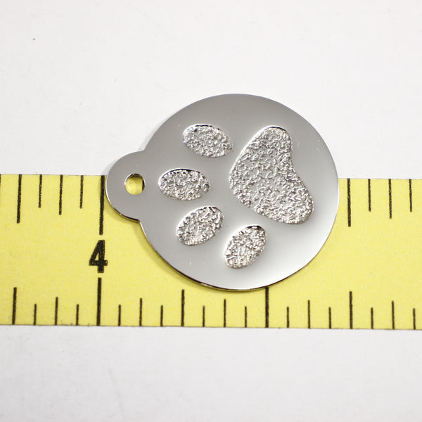 1.25" Paw Print Dog Tag - Stainless Steel - Supply Destash - Completely Hammered