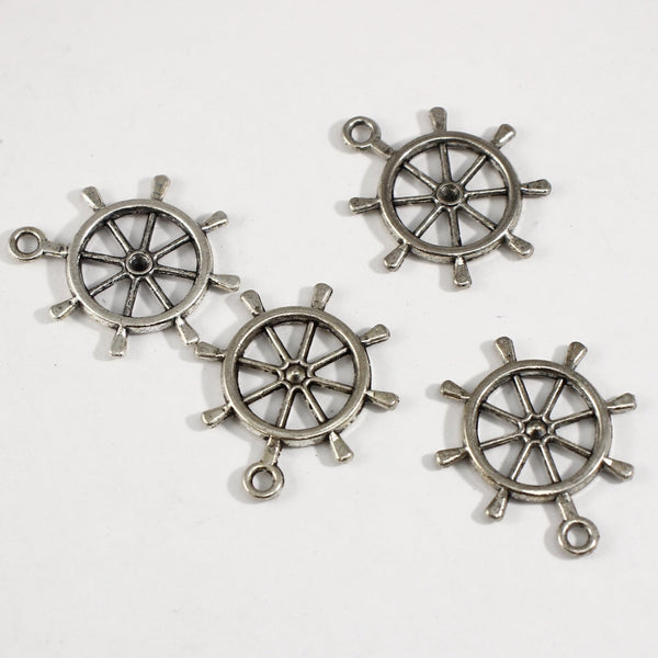 Ship's Wheel Charm - Set of 4 - Supply Destash - Completely Hammered