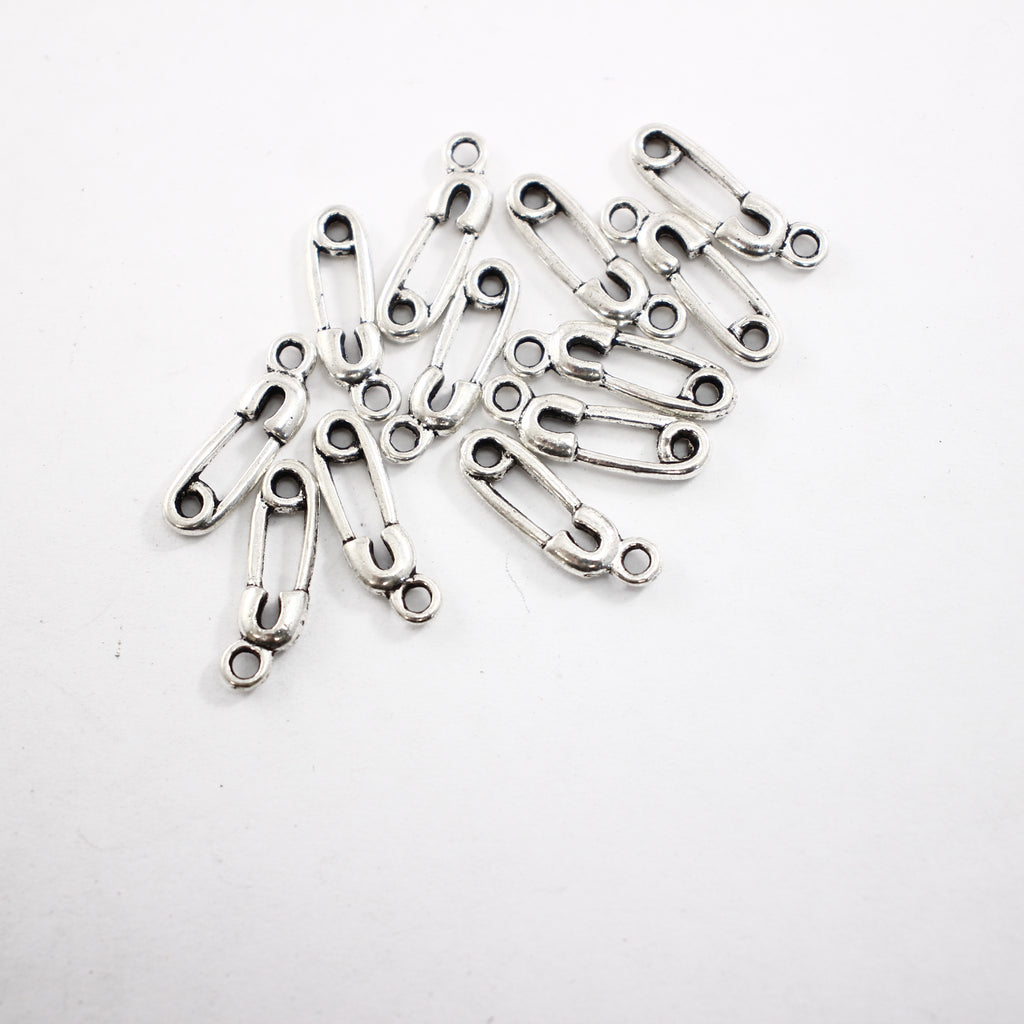 Safety Pin Charms - 12 pieces - Supply Destash - Completely Hammered
