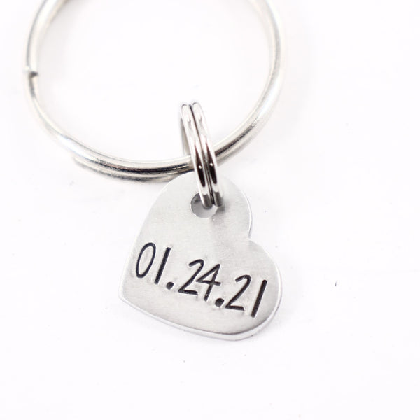 Hand Stamped Date Keychain - Small Heart