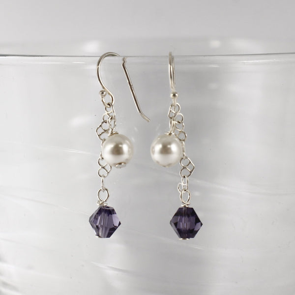 Sterling silver and Swarovski Crystal/Pearl Earrings - Completely Hammered