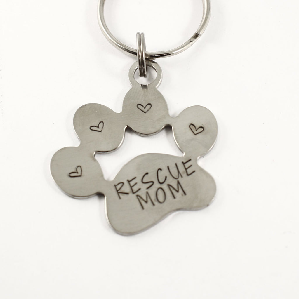 "Rescue Mom" Stainless Steel keychain - Discounted and ready to ship - Completely Hammered
