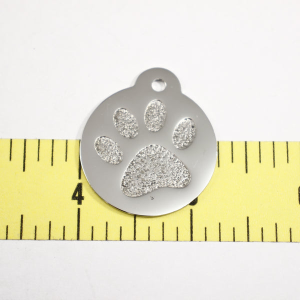 1.25" Paw Print Dog Tag - Stainless Steel - Supply Destash - Completely Hammered