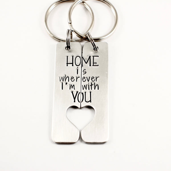 "Home is wherever I'm with you" Couples Keychain Set - Completely Hammered