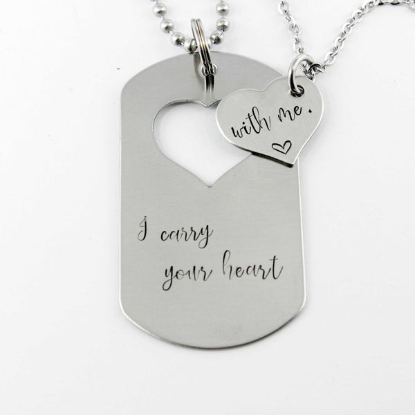 "I carry your heart With me" - dog tag set - Completely Hammered