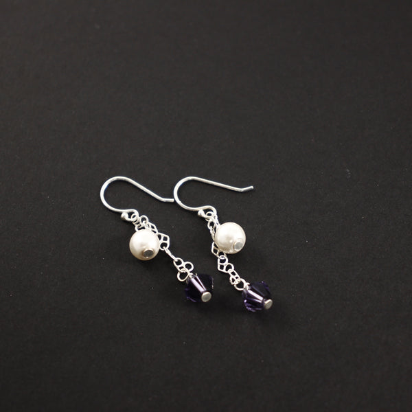 Sterling silver and Swarovski Crystal/Pearl Earrings - Completely Hammered
