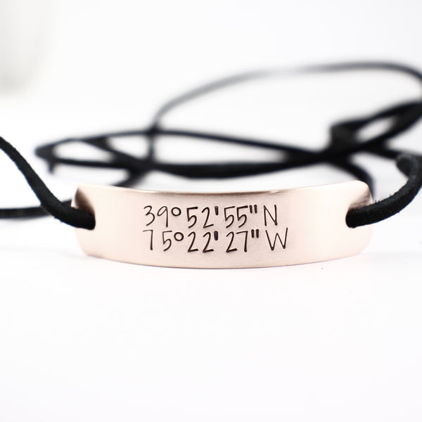 Copper and Suede Leather Wrap Bracelet with your choice of text - Completely Hammered