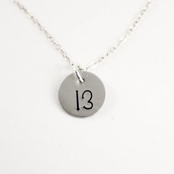 Lucky 13 Hand Stamped Sterling Silver, Gold Filled or Rose Gold-Filled Necklace / Charm - Necklaces - Completely Hammered - Completely Wired