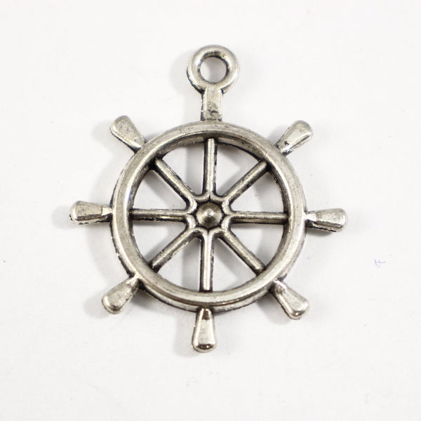 Ship's Wheel Charm - Set of 4 - Supply Destash - Completely Hammered