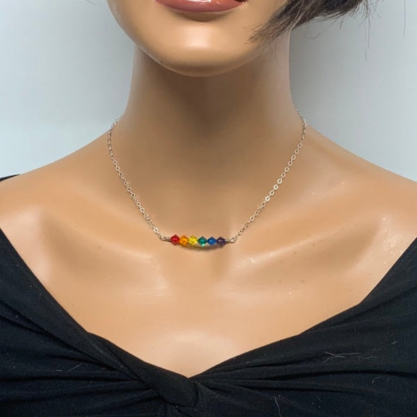 Rainbow necklace -Austrian Crystal and Sterling Silver