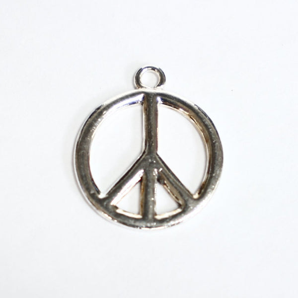 Sterling Silver Peace Sign Charm - Supply Destash - Completely Hammered