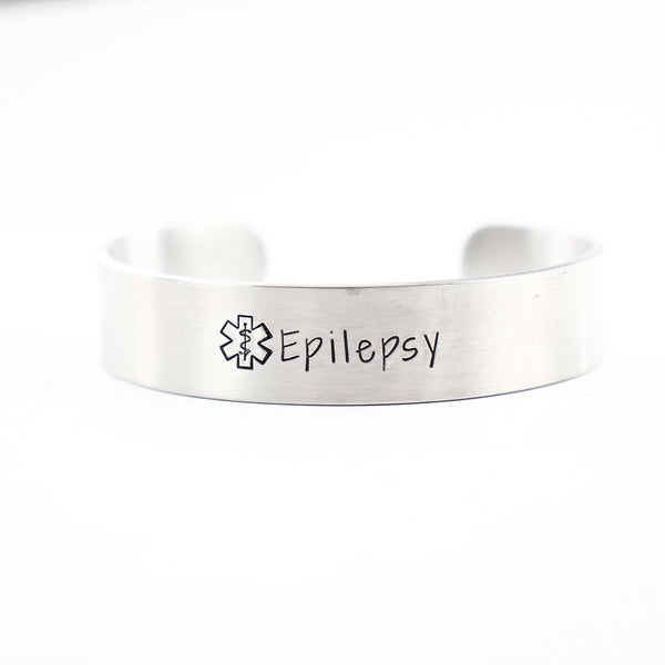 Custom Medical Alert Cuff Bracelet - 1/2" Wide Pure Aluminum or Stainless Steel - Completely Hammered