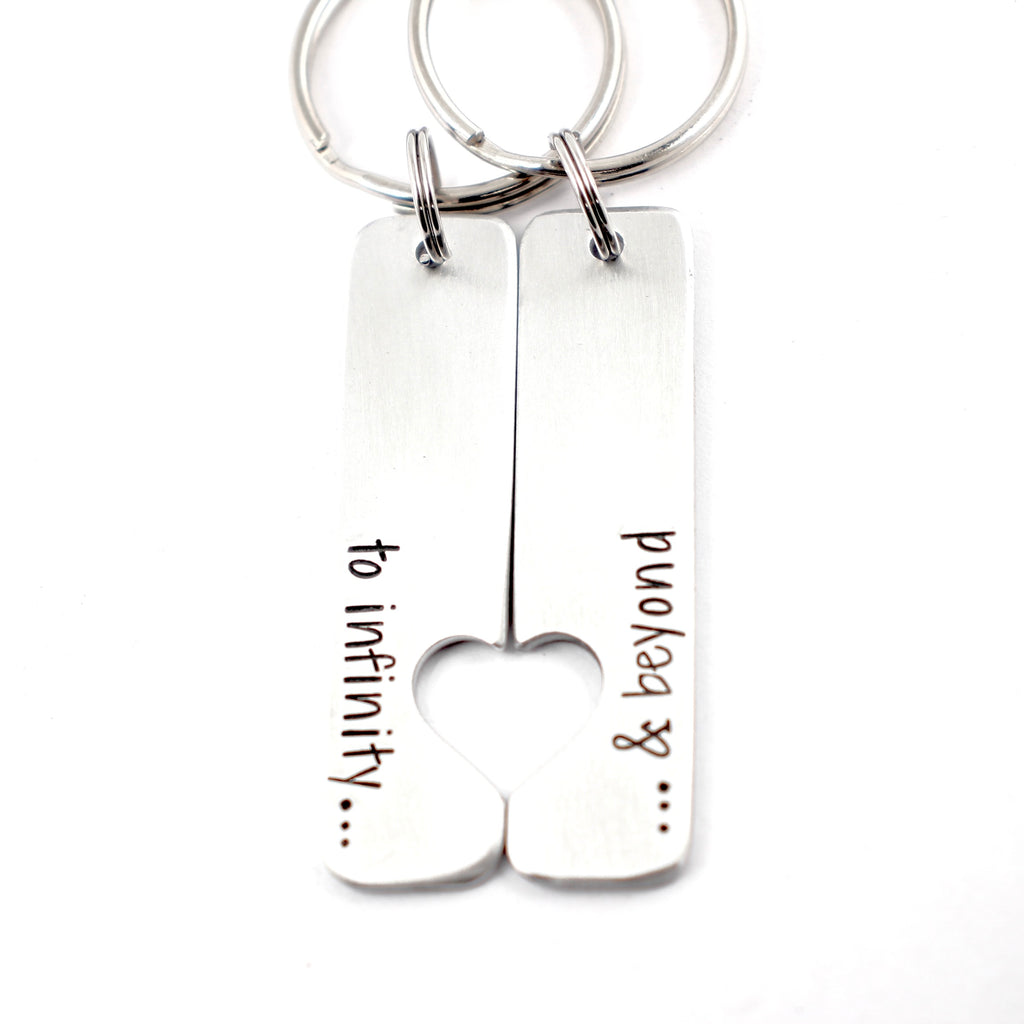 Completely Hammered-c to Infinity and Beyond - Couples Keychain Set Completely Hammered Aluminum (lighter)