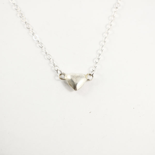 Sterling Silver Puff Heart Necklace - Completely Hammered