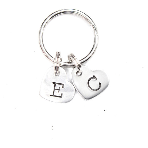Custom Hand Stamped Initial Keychain - Small Heart