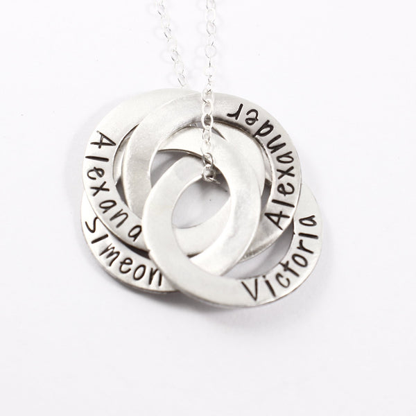 Four Ring Russian Ring Necklace - Can be personalized with your choice of text - Completely Hammered