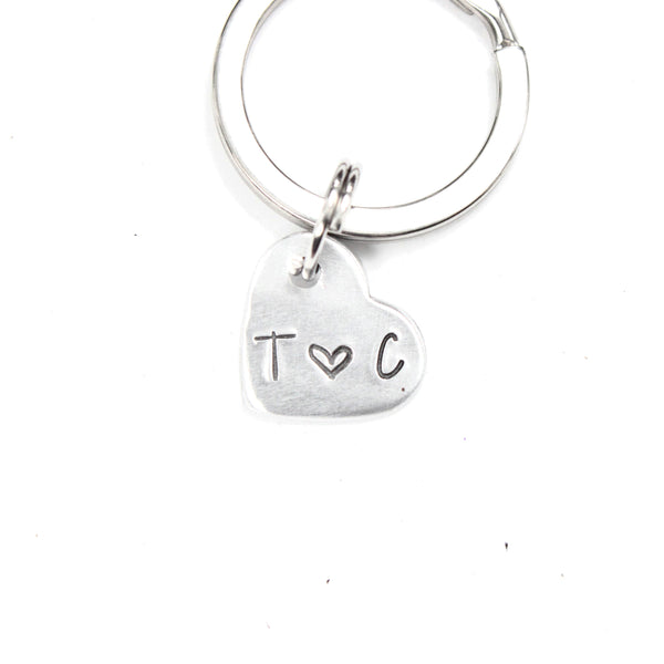 Custom Hand Stamped Two Initial Keychain - Small Heart