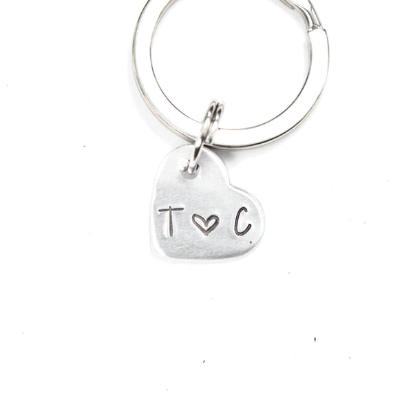 Custom Hand Stamped Two Initial Keychain - Small Heart – Completely ...