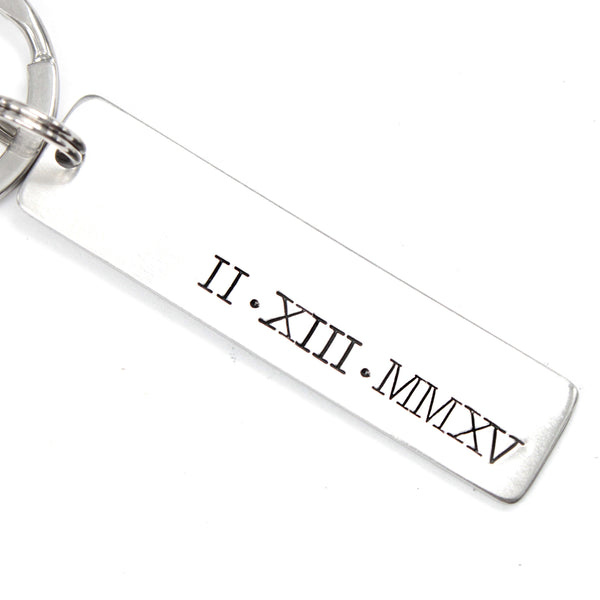 Roman numeral date keychain