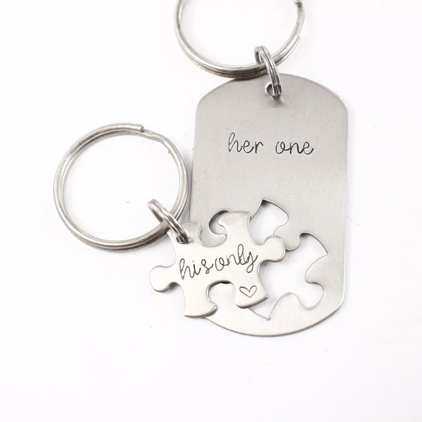 "Her One" &  "His Only" puzzle piece set - Sample set - Completely Hammered