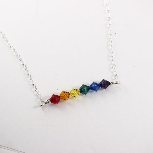 Rainbow necklace - Swarovski Crystal and Sterling Silver - Completely Hammered