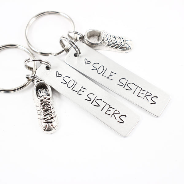 "Sole Sisters" - Running Buddy Keychain Set of TWO - #SIL - Completely Hammered