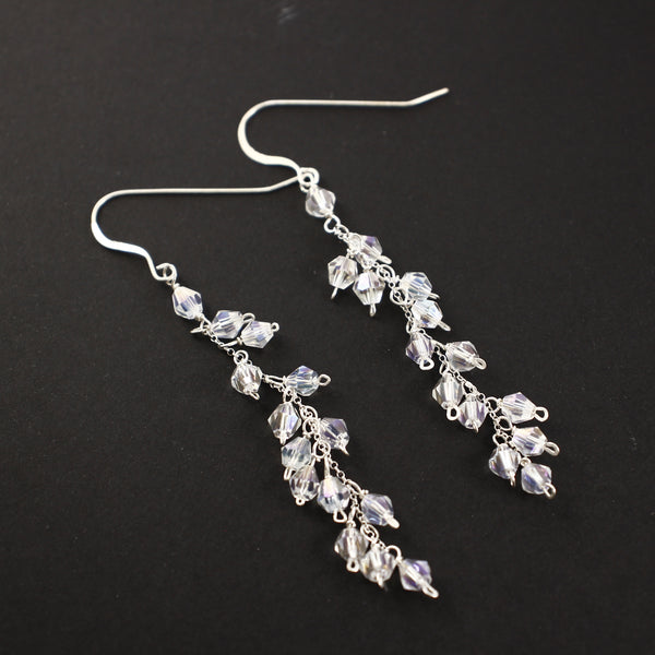Sterling silver and Swarovski Crystal Dangle Earrings - Completely Hammered