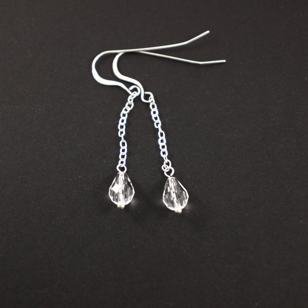 Sterling silver and Swarovski Crystal Dangle Earrings - Completely Hammered